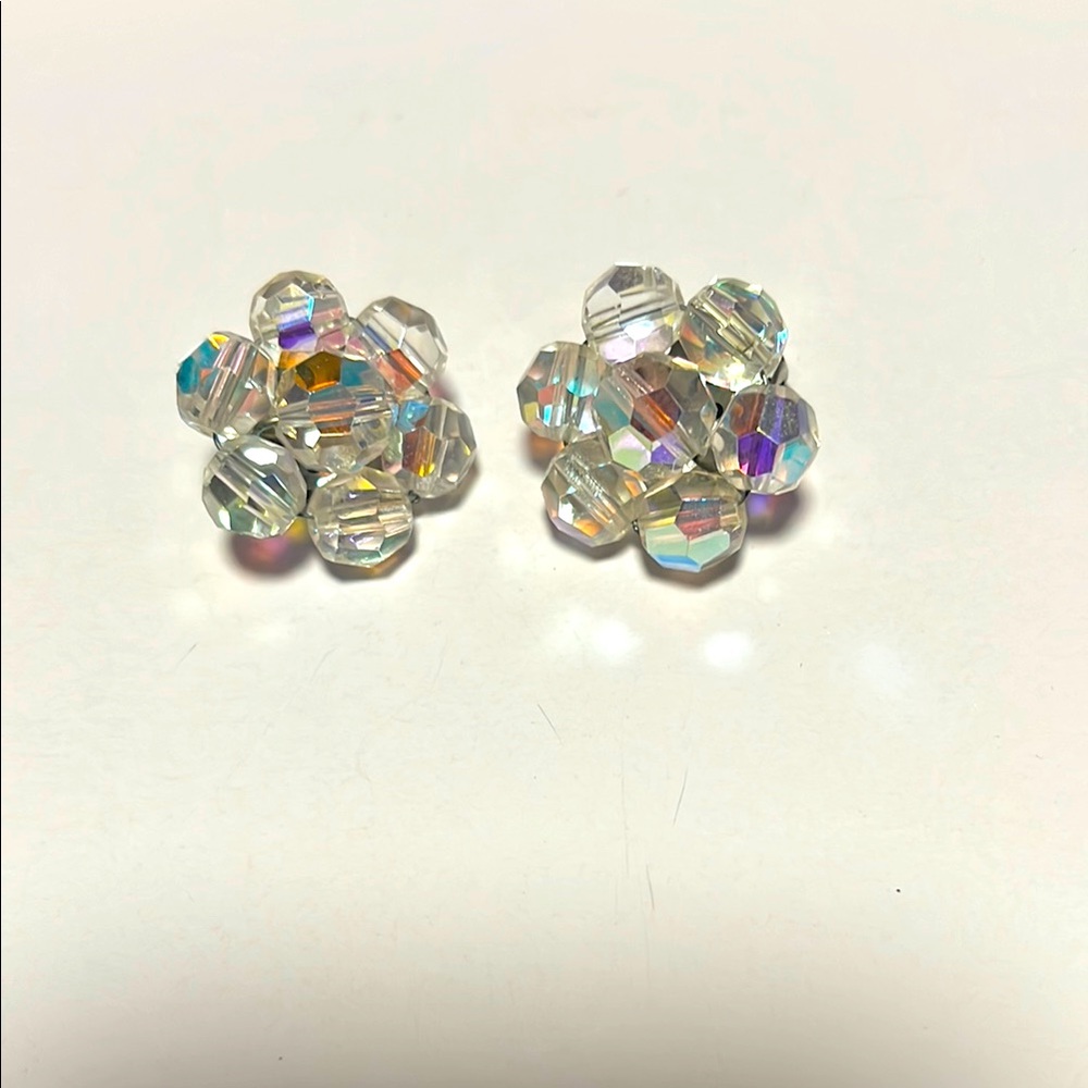 Crystal Cluster clip on Earrings. Vintage 50-60